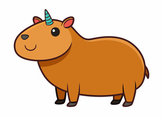 Cartoon Capybara with Unicorn horn isolated on a white background