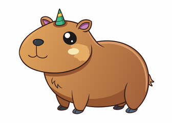 Cartoon Capybara with Unicorn horn isolated on a white background