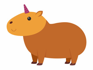 Cartoon Capybara with Unicorn horn isolated on a white background