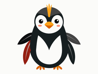 Cartoon tribal Penguin with feathers on a white backgroun