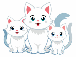 Cute Cartoon White Kittens isolated on a white background