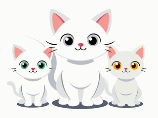 Cute Cartoon White Kittens isolated on a white background