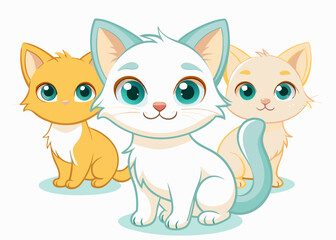 Cute Cartoon White Kittens isolated on a white background