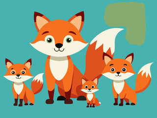Set of four adorable cartoon foxes