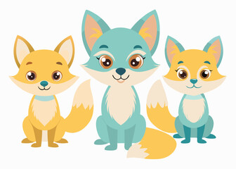 Set of four adorable cartoon foxes