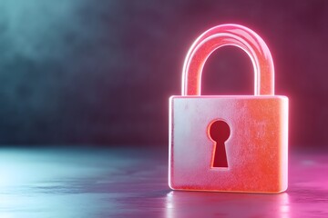 Fototapeta premium 3D rendering of a red, glowing padlock icon on a digital background