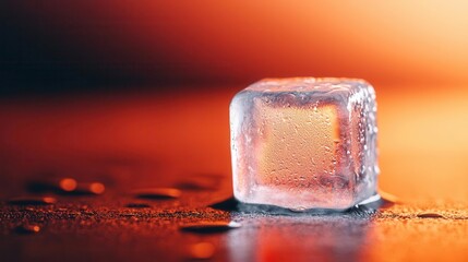 Ice cube melting under sunlight with energy lines showing heat absorption, thermodynamics, heat transfer concept