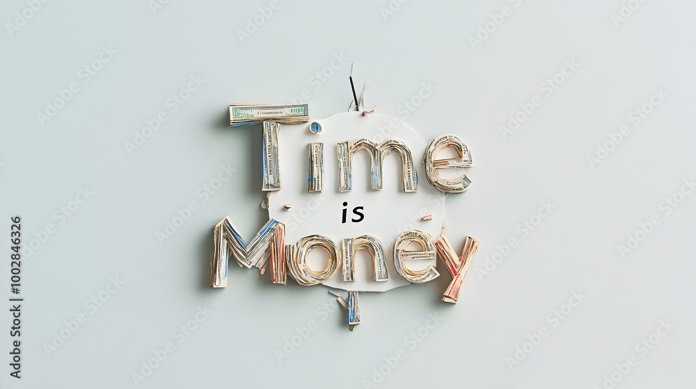 Aufkleber Creative of a Clock Constructed from Stacks of Currency Banknotes Representing the Business Saying That Time Is Money and the Importance of Effective Time Management and Financial Planning