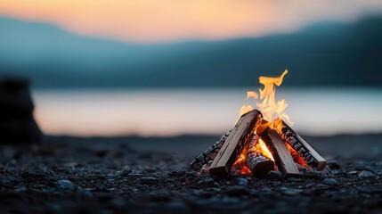 Fototapeta premium Campfire with heat waves and thermal energy spreading outward, thermodynamics, outdoor heat source concept