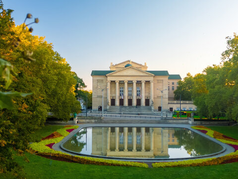 The Grand Theatre (Opera) - Poznan, Poland during sunrise in autumn. 
