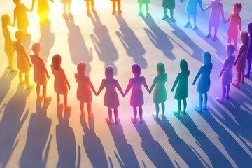people standing in a circle, each person is a different color and they all have their own unique aura. The background colors are rainbow-colored.