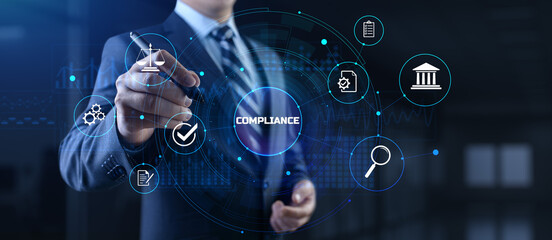 Compliance rules regulation policy law. Business technology concept.