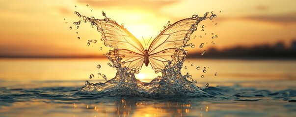 Butterfly wings emerging from water droplets.
