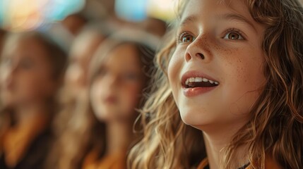 Fototapeta premium Realistic view of children singing in a church choir high-definition clarity