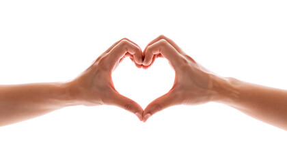 A man making a heart shape with his hands isolated on a transparent background