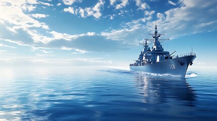 Fototapeta premium Military Warship Sailing on a Calm Sea