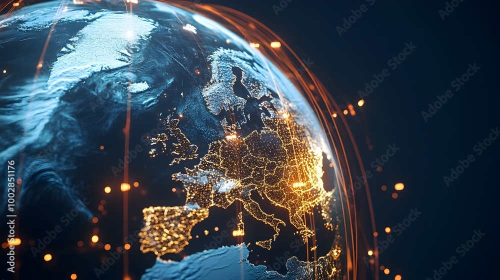 Poster Glowing network of lines wrapping a globe symbolizing the interconnected nature of the modern global business landscape and the international required for growth and progress