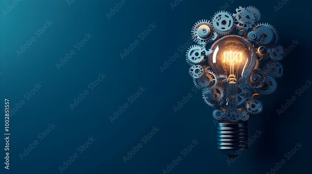 Poster Innovative Lightbulb Composed of Interconnected Gears and Cogs Representing the Concept of Problem Solving in a Business or Corporate Setting