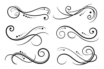 Vintage Filigree Swirls, calligraphy font style Decorative Elements, Text Ornaments curly thin line swings swashes, Flourishes Swirls, text divider, flourish Swirl ornament stroke, scroll design
