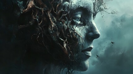 Haunting Portrait of a Demonic Creature Emerging from the Shadows