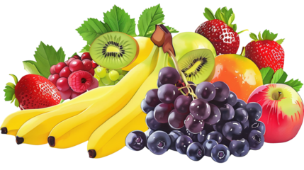 Illustration of fruit mix. Isolated on transparent background. PNG