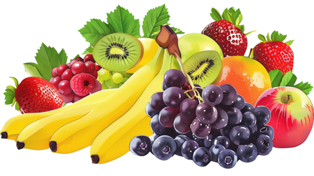 Illustration of fruit mix. Isolated on transparent background. PNG
