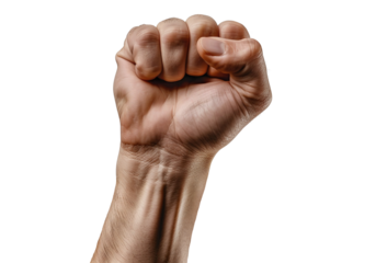 Male clenched fist, strong hand sign of protest. PNG