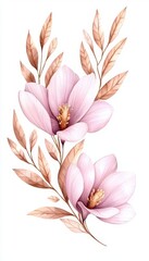 Fototapeta premium Beautiful pink magnolia flowers with delicate leaves, perfect for spring and floral design themes.