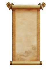 Elegant Chinese Scroll with Silk Accents on Parchment