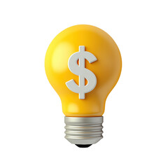 A 3D yellow light bulb with a dollar symbol, representing ideas and finance. Perfect for business concepts, financial themes, and creative economic visuals. Isolated on transparent background, png.