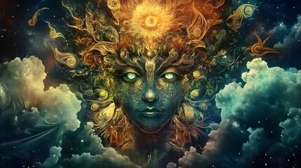 Mystical Cosmic Dreamscape with Surreal Celestial Foliage and Glowing Ethereal Energy