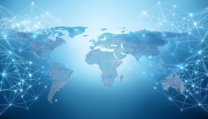 Light Blue Background Featuring a Digital World Map and Global Network Connections