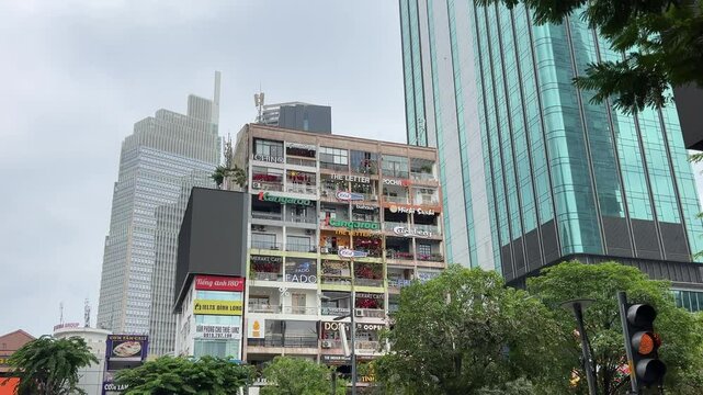 house with restaurants in ho chi minh city Ho Chi Minh city, Saigon, Vietnam, Asia Cafe apartment at daytime. apartment is a new tourist attraction located at Nguyen Hue street
