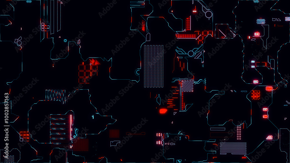 Poster printed circuit board. visualization of printed circuit board processor chip, digitalization of neur