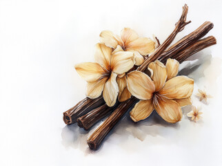 Fototapeta premium A painting of a bunch of flowers with a stick in the middle. The mood of the painting is calm and peaceful