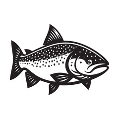 Salmon Silhouette, Stylish icon, template, background, tattoo. Print for t-shirt. Hand drawn vector illustration, Salmon black vector, isolated.