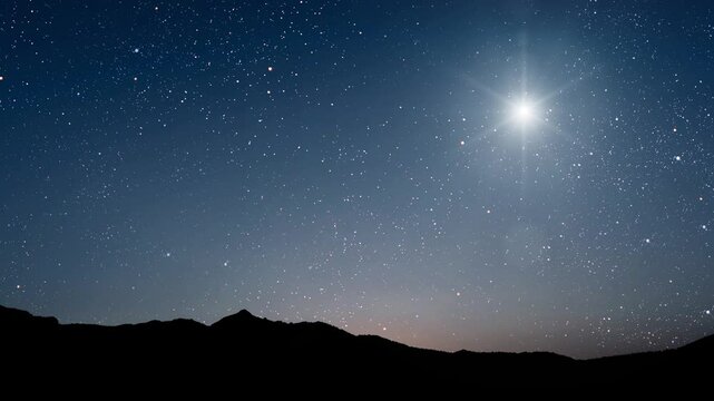 night Christmas panorama with a star in the sky