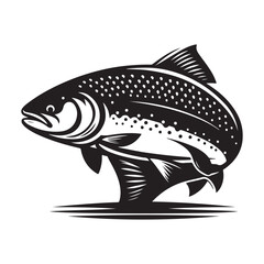 Salmon Silhouette, Stylish icon, template, background, tattoo. Print for t-shirt. Hand drawn vector illustration, Salmon black vector, isolated.