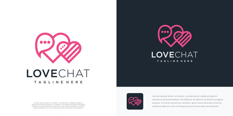 Love chat logo design vector illustration. Heart chat logo design icon made with lines.