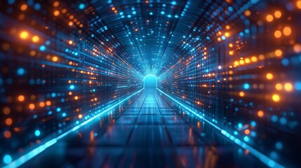 Fototapeta premium Abstract metaverse room on blue backdrop. Technology and innovation concept. 