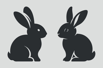 Cute rabbits silhouette illustration isolated on white background