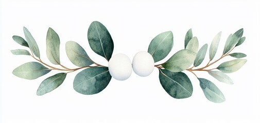 Naklejka premium Elegant greenery with delicate leaves and eggs, perfect for spring decorations or fresh, natural designs in various projects.