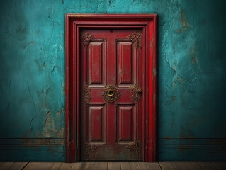 Old Vintage Door Background: Classic Wooden Door with Traditional Lock and Handle