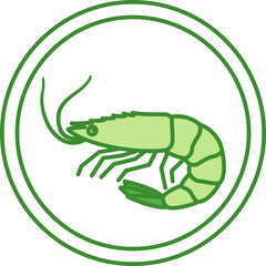 Green Label Shrimp. Vector Icon. Seafood. Cat's Food Properties. Sticker For Packaging Of Food