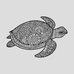Turtle mandala style illustration for the coloring page, silhouette pattern illustration isolated on white background