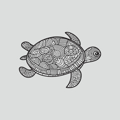 Turtle mandala style illustration for the coloring page, silhouette pattern illustration isolated on white background