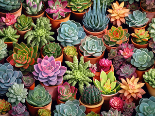 Succulent Plant Pattern Background: Decorative Cactus and Home Flowers