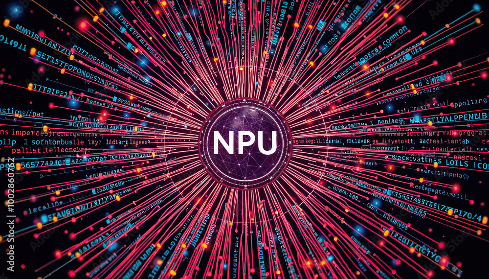 Aufkleber ai npu artificial intelligence processor with radial lines codes advance futuristic circuit technology background