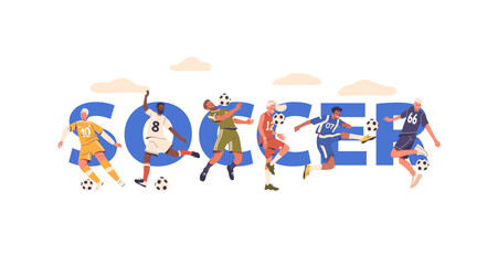 Soccer Player Characters In Action. Poster, Banner or Flyer Captures Energy And Enthusiasm, Highlighting Team Spirit