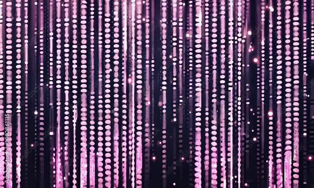 Poster abstract background with pink glowing dots arranged in vertical lines on a dark background, creating